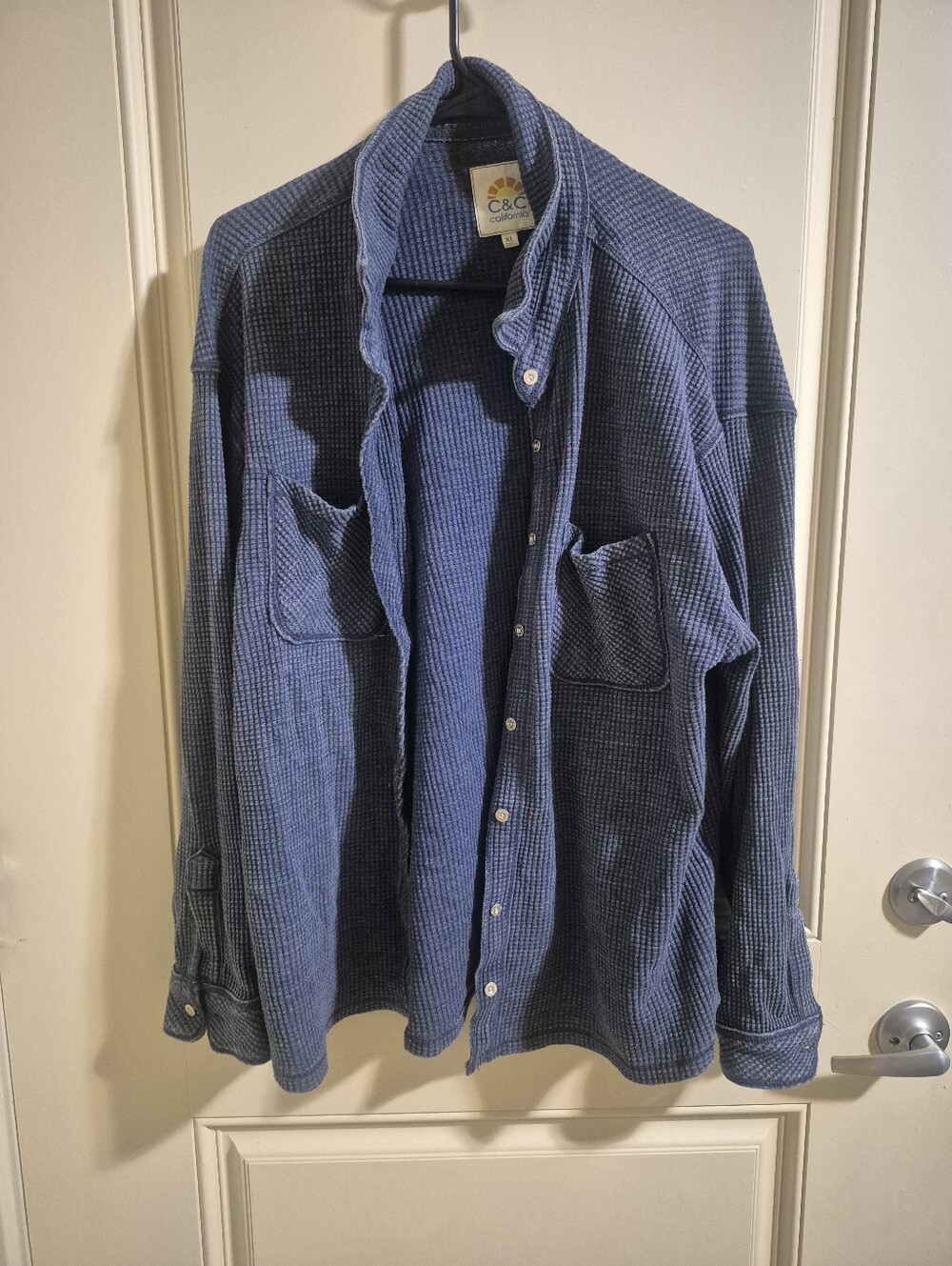 C&C California Denim Blue Waffle Knit Button-Up